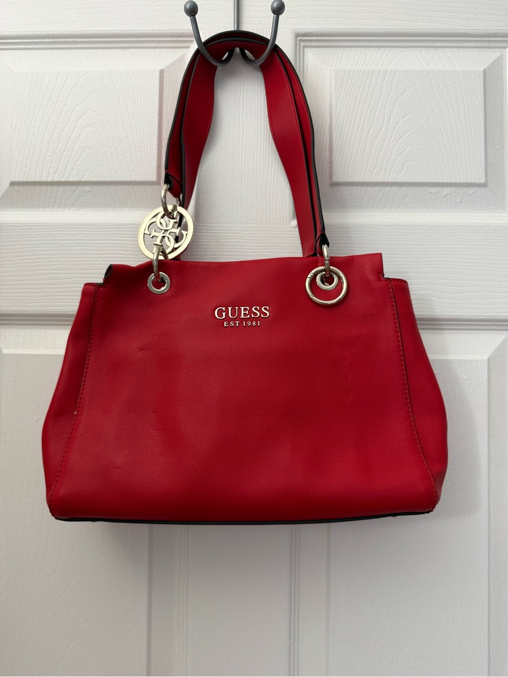 GUESS Red Shoulder Tote with Gold Hardware
